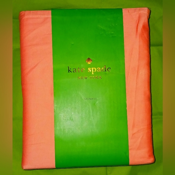 Kate Spade FULL Sheet Set 100% Cotton Sateen Neon Coral - Picture 6 of 11